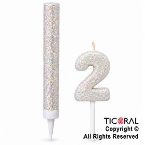 SET BENGALA Y VELA NUMERAL NUMERO 2 CON GIBRE BLANCO